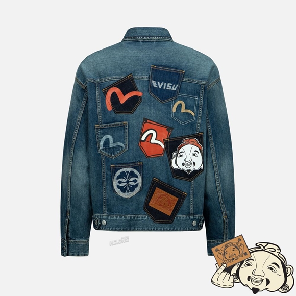 Men Evisu MULTI-POCKET WASHED DENIM JACKET Indigo | 908YXMSPC