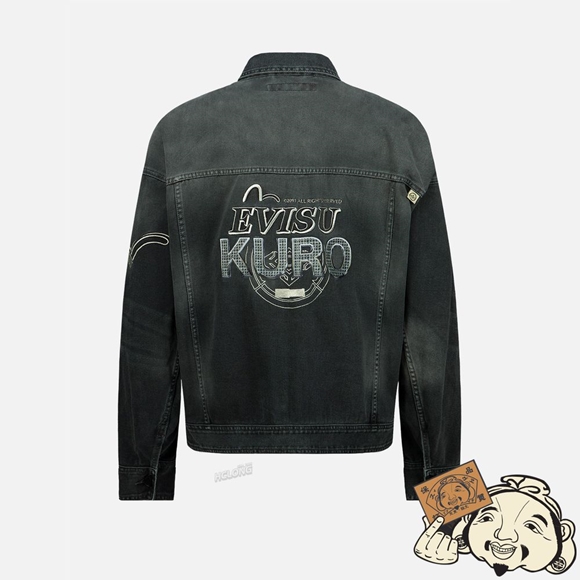 Men Evisu Multi-Pocket Zip-up Denim Jacket CHARCOAL | 750YPMDNK