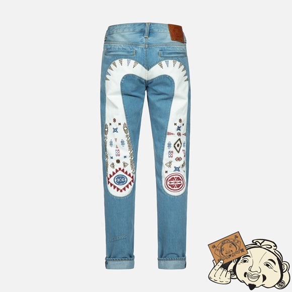 Men Evisu NOMADIC-PATTERN EMBROIDERED DAICOCK INSERT CARROT-FIT JEANS #2017 Indigo | 741UNCOZG