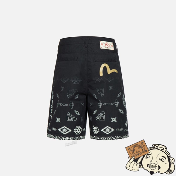 Men Evisu NOMADIC PATTERN PRINT WOVEN SHORTS Noir | 391MWPBOI