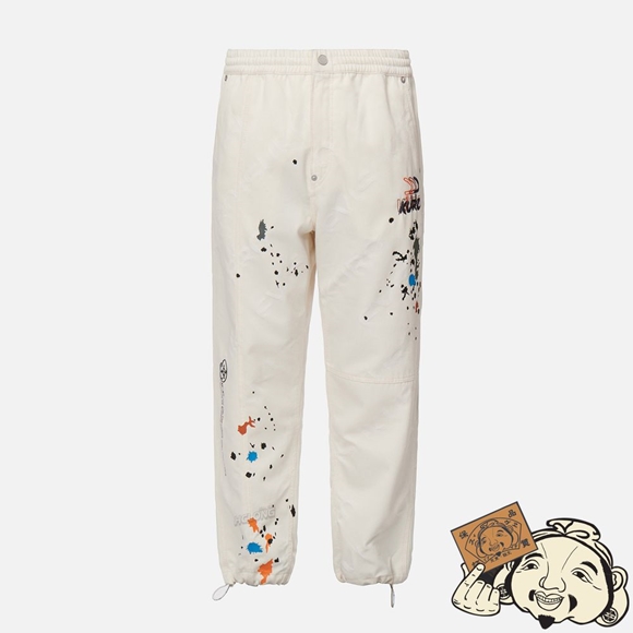 Men Evisu PAINT SPLASH PRINT MONOGRAM DENIM PANTS Beige | 243NJHPZA