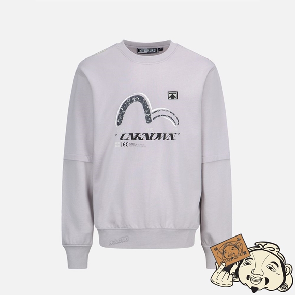 Men Evisu REFLECTIVE SEAGULL PRINT MOCK 2-IN-1 SWEATSHIRT Violette Clair | 126OIBASN