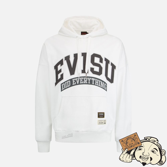 Men Evisu RETRO LOGO PRINT OVERSIZED HOODIE Blanche | 263FRVGPC