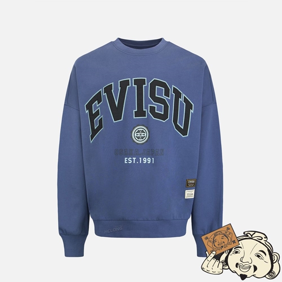 Men Evisu RETRO LOGO PRINT OVERSIZED SWEATSHIRT Bleu Marine | 107NITRDW