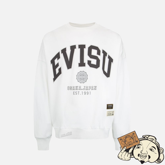 Men Evisu RETRO LOGO PRINT OVERSIZED SWEATSHIRT Blanche | 946XPBSUF