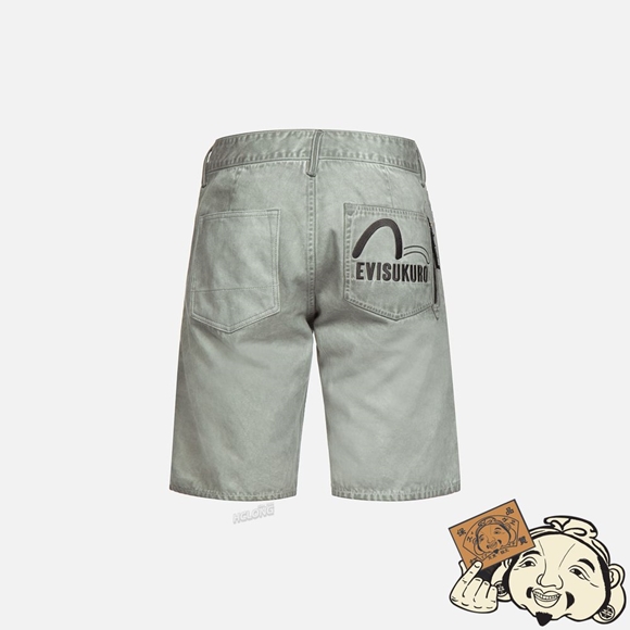 Men Evisu SEAGULL AND LOGO EMBROIDERY SPRAY-DYED DENIM SHORTS Grise | 485XACOPL