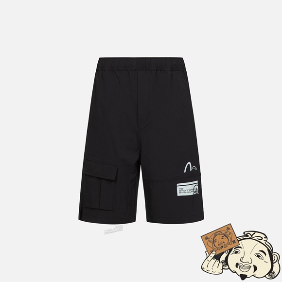 Men Evisu SEAGULL AND LOGO PRINT PANELLING SHORTS Noir | 789EWHZTY