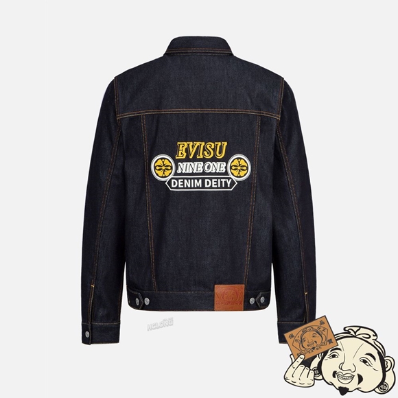 Men Evisu SEAGULL AND SLOGAN PRINT DENIM JACKET Indigo | 142LWKAMO