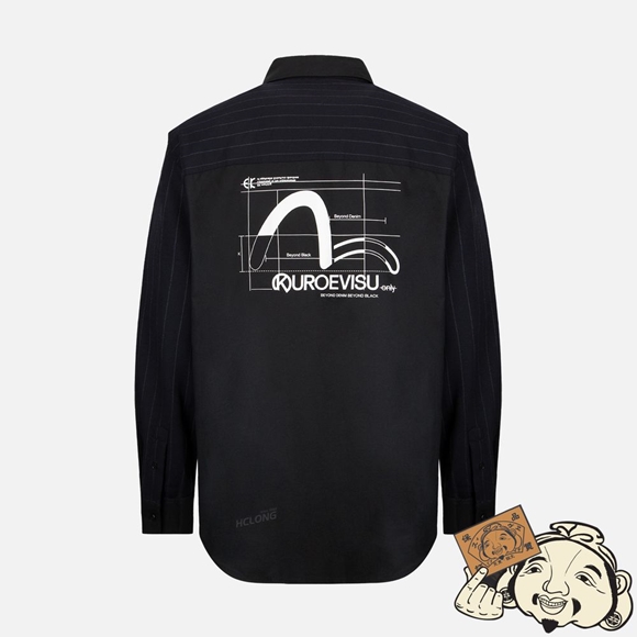 Men Evisu SEAGULL PRINT CONTRASTED PANEL SHIRT Noir | 827TMOADJ