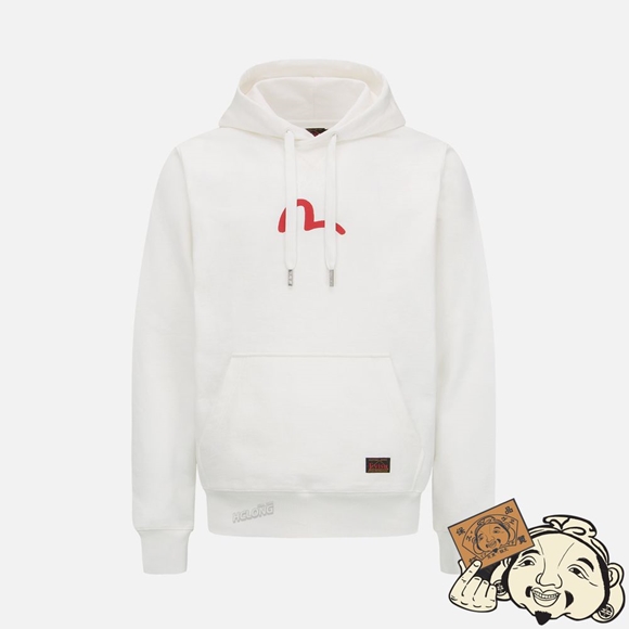 Men Evisu SEAGULL PRINT HOODED SWEATSHIRT Blanche | 429GWIEYL