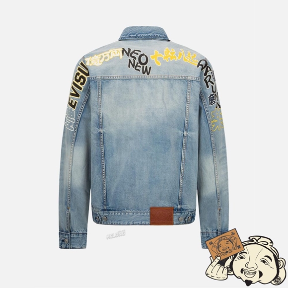 Men Evisu SLOGAN DAICOCK PRINT DENIM JACKET Indigo | 768NKXBQA