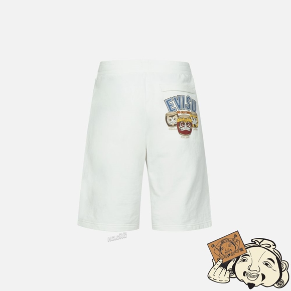 Men Evisu TAIKO DARUMA PRINT SWEAT SHORTS Blanche | 790NIHMVY