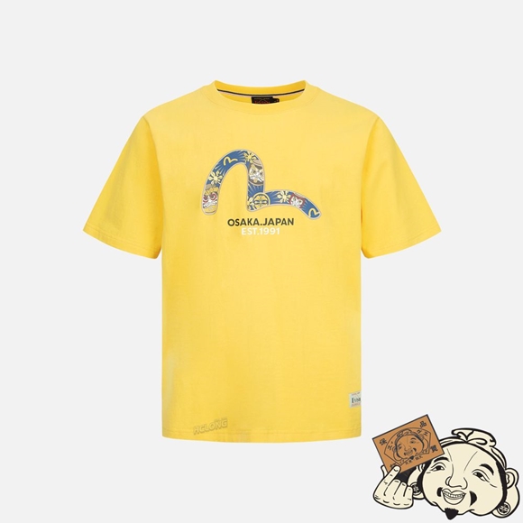 Men Evisu TAIKO DARUMA SEAGULL PRINT T-SHIRT Jaune | 357TCGQHA