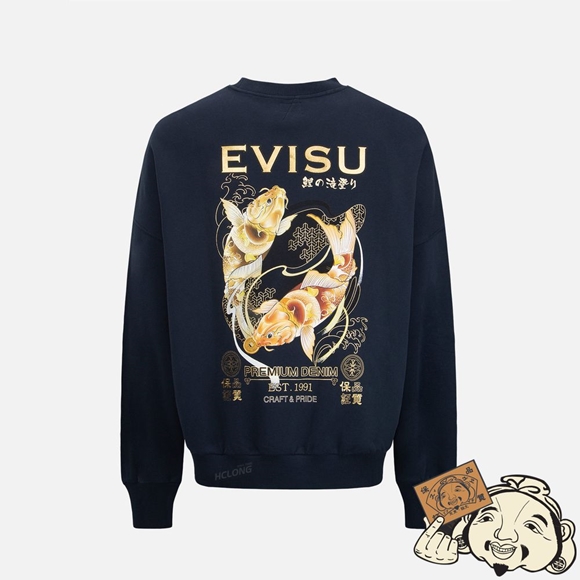 Men Evisu TATTOO KOI DUO PRINT SWEATSHIRT Bleu Marine | 805PGYKDU