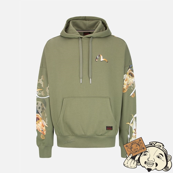 Men Evisu TATTOO KOI PRINT HOODED SWEATSHIRT Vert | 728SLMPAT