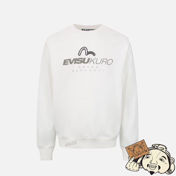 Men Evisu TRANSPARENT SEAGULL BADGE LOGO PRINT SWEATSHIRT Blanche | 967SMJUAB