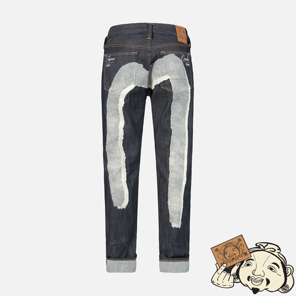 Men Evisu TWO-LAYER BRUSHSTROKE DAICOCK PRINT CARROT-FIT JEANS #2017 Indigo | 926FPMBEK