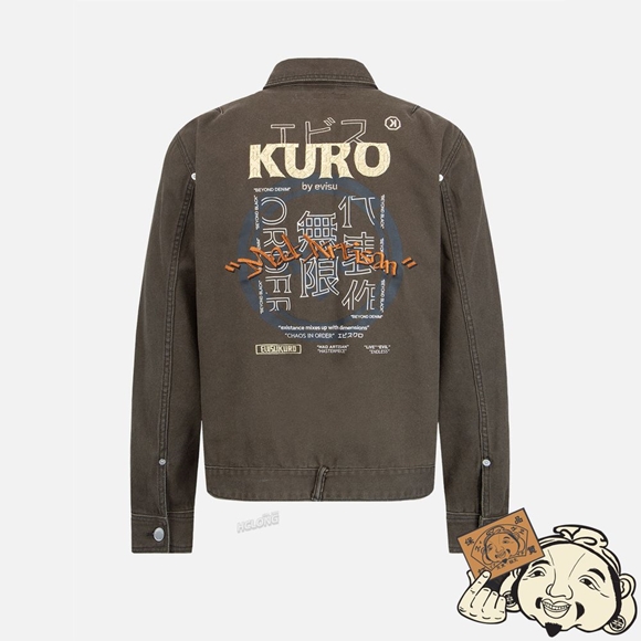 Men Evisu WORKER POCKETS DENIM JACKET CHARCOAL | 382GIMYVX