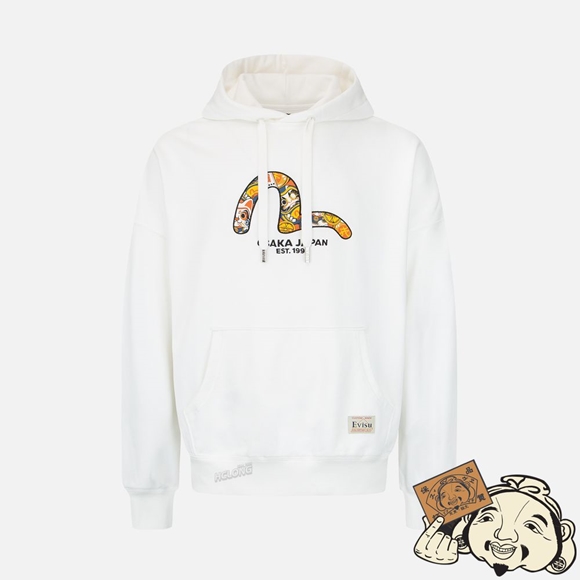 Men Evisu ZIP-UP DARUMA AND FORTUNE CAT PRINT HOODED SWEATSHIRT Blanche | 461ACZIPQ