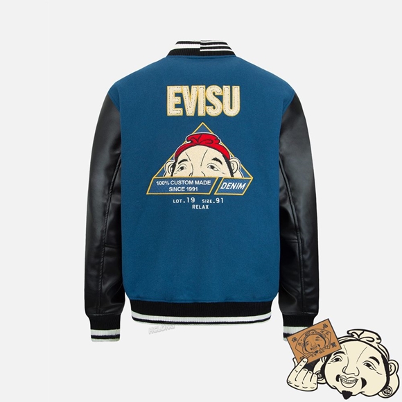 Men Evisu “HIDE-AND-SEEK” GODHEAD APPLIQUÉ BASEBALL JACKET Paon | 741KOAESU