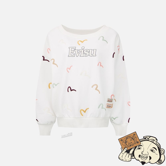 Women Evisu Allover Multi-color Seagull Embroidery Sweatshirt Blanche | 295DFRVAL
