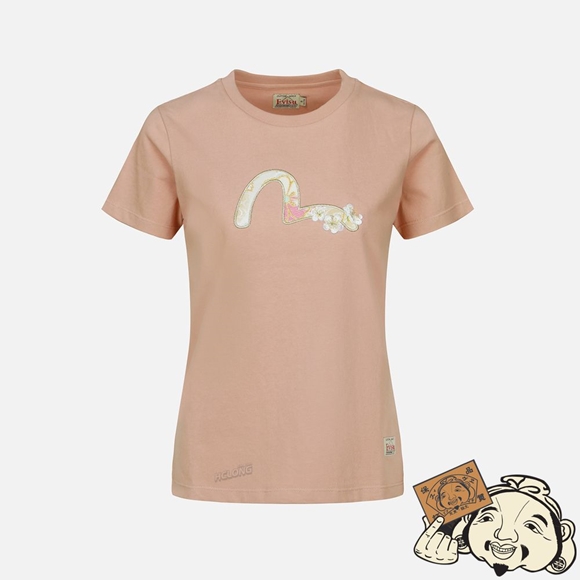 Women Evisu Brocade Seagull Appliqué T-shirt Rose | 201IZCJUW