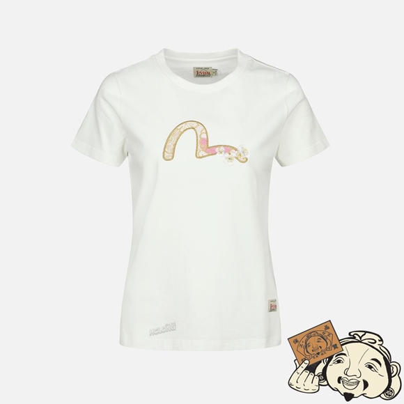 Women Evisu Brocade Seagull Appliqué T-shirt Blanche | 427QLTCRM