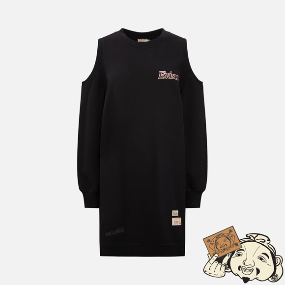 Women Evisu COLD SHOULDER SWEATSHIRT DRESS Noir | 189GHFWYR