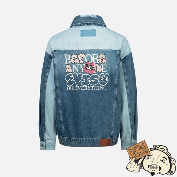 Women Evisu DARUMA WITH BRAND MOTTO TWO-TONE DENIM JACKET Indigo | 219EDUXWV