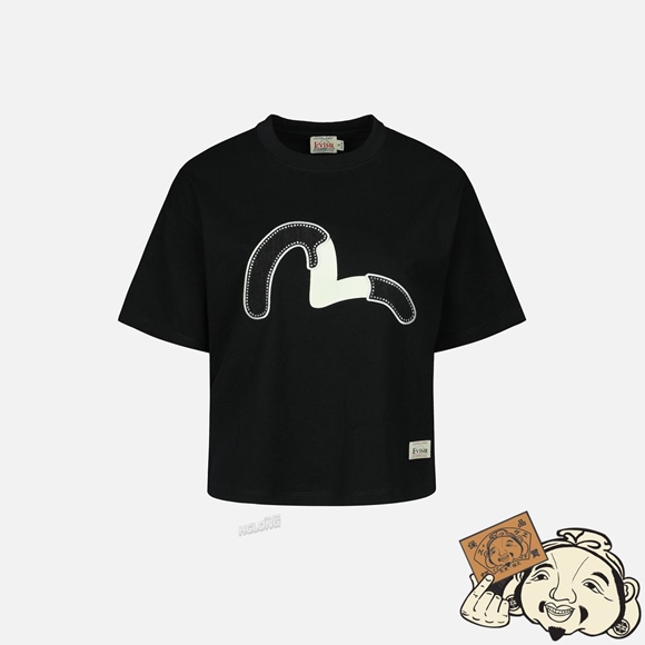 Women Evisu Embellished Denim Seagull Appliqué T-shirt Noir | 019ZYVWKS