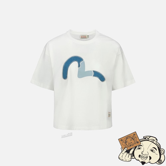Women Evisu Embellished Denim Seagull Appliqué T-shirt Blanche | 853WEBDHK