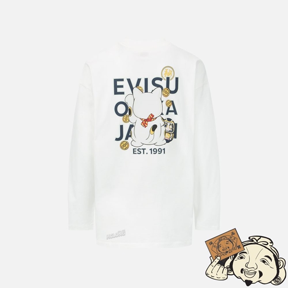 Women Evisu FORTUNE CAT BACK VIEW PRINT T-SHIRT Blanche | 853YWCXHP