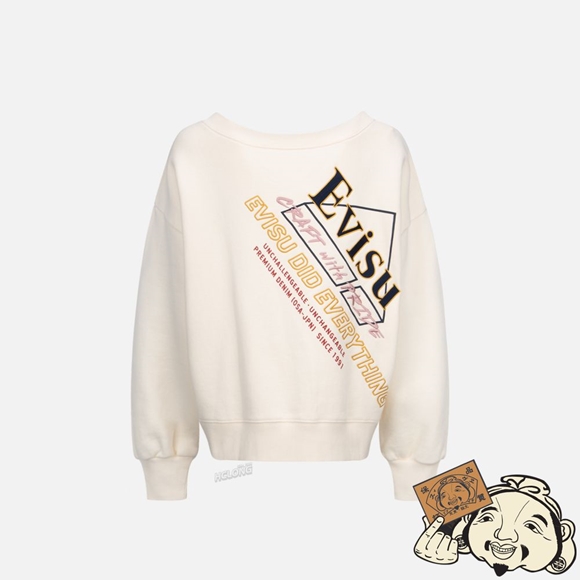 Women Evisu LOGO AND KAMON EMBROIDERED 2-WAY SWEATSHIRT Beige | 812UHFVPT