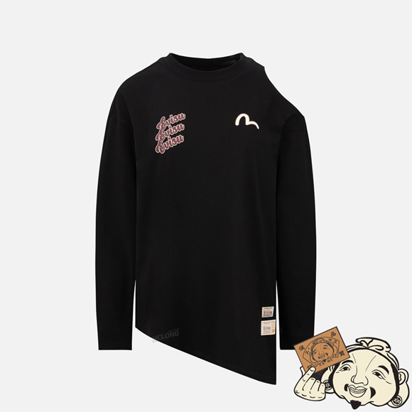 Women Evisu LOGO PRINT ONE-SHOULDER CUT-OUT T-SHIRT Noir | 697YPFENV