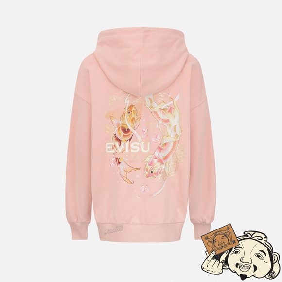 Women Evisu TATTOO KOI PRINT HOODED SWEATSHIRT Rose | 940GJQRFU