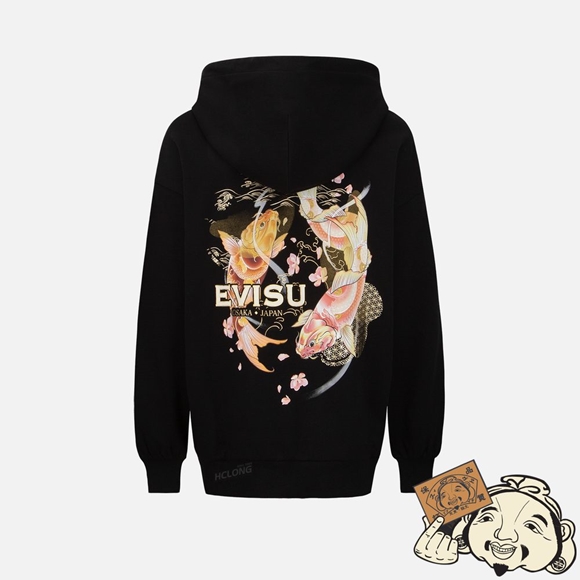 Women Evisu TATTOO KOI PRINT HOODED SWEATSHIRT Noir | 961YRIOPS