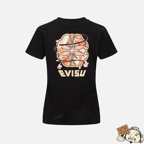 Women Evisu WAVE-PATTERN KAMON PRINT T-SHIRT Noir | 196AMNPFJ