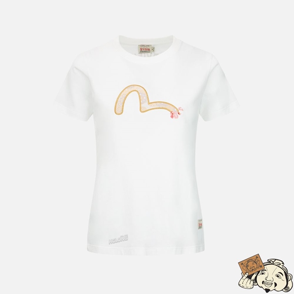 Women Evisu WAVE-PATTERN SEAGULL EMBROIDERY T-SHIRT Blanche | 571AEYIRK