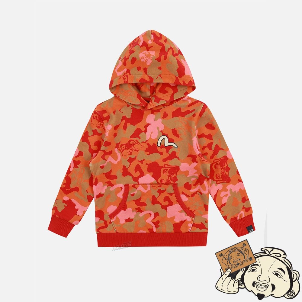 Kids Evisu ALLOVER CAMOUFLAGE PRINT HOODED SWEATSHIRT Rouge | 175QBPANT