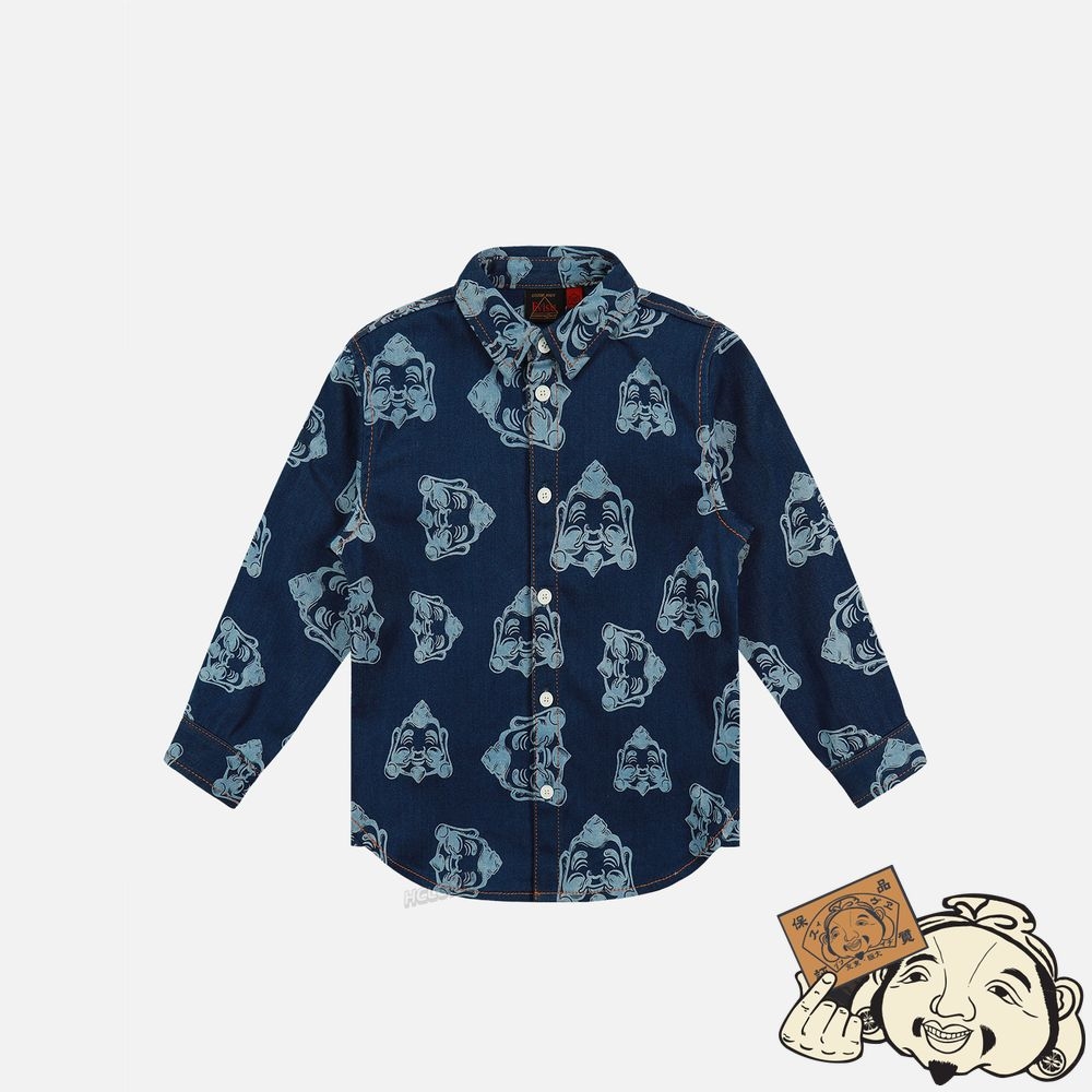 Kids Evisu ALLOVER GODHEAD PRINT DENIM SHIRT Indigo | 572KRNHDM