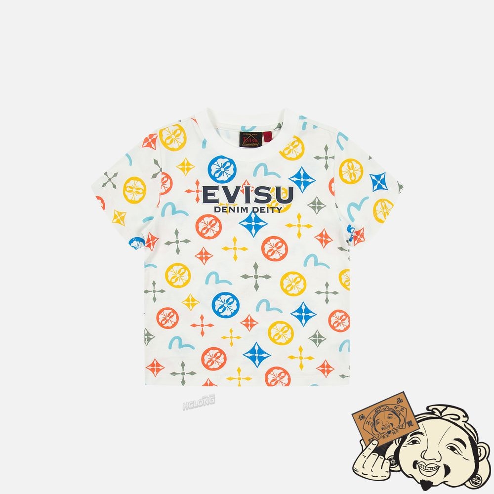Kids Evisu ALLOVER LOGO PRINT T-SHIRT Blanche | 402CTLPEY