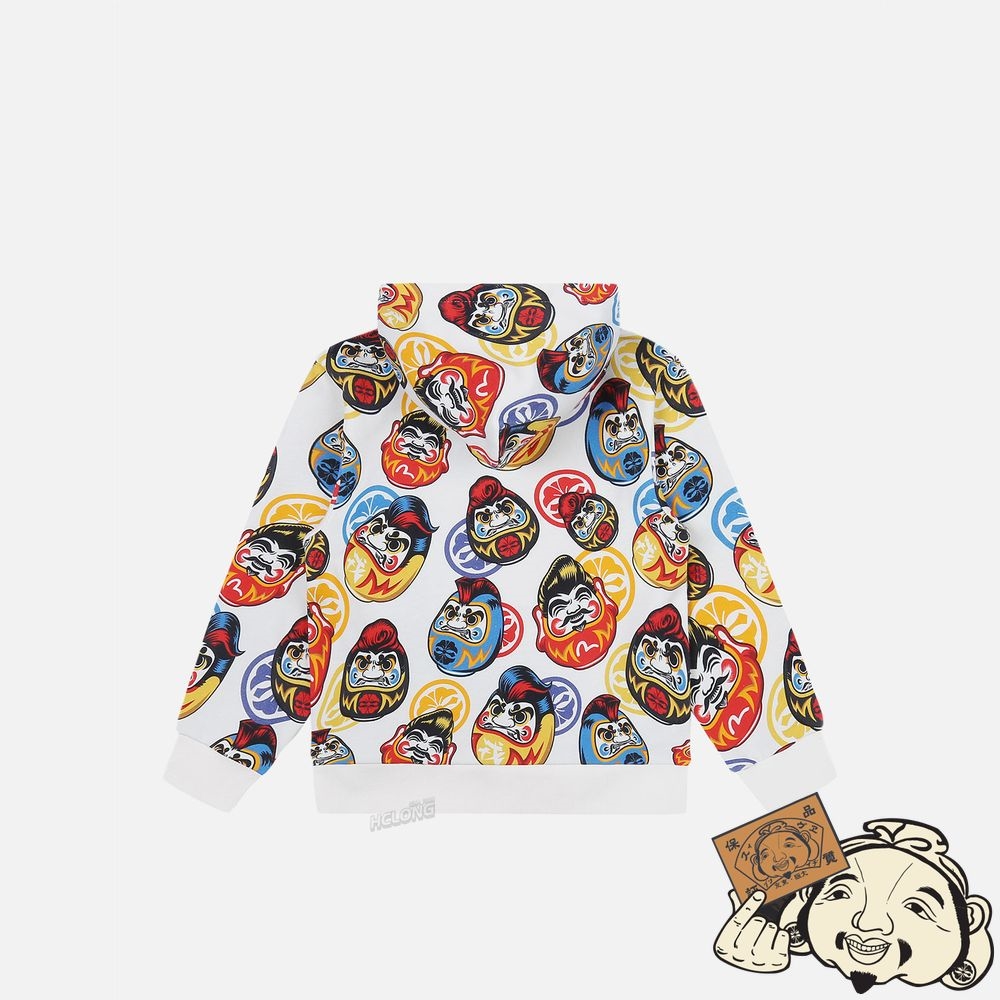 Kids Evisu ALLOVER POMPADOUR DARUMA PRINT HOODED SWEATSHIRT Blanche | 108CXNFBZ