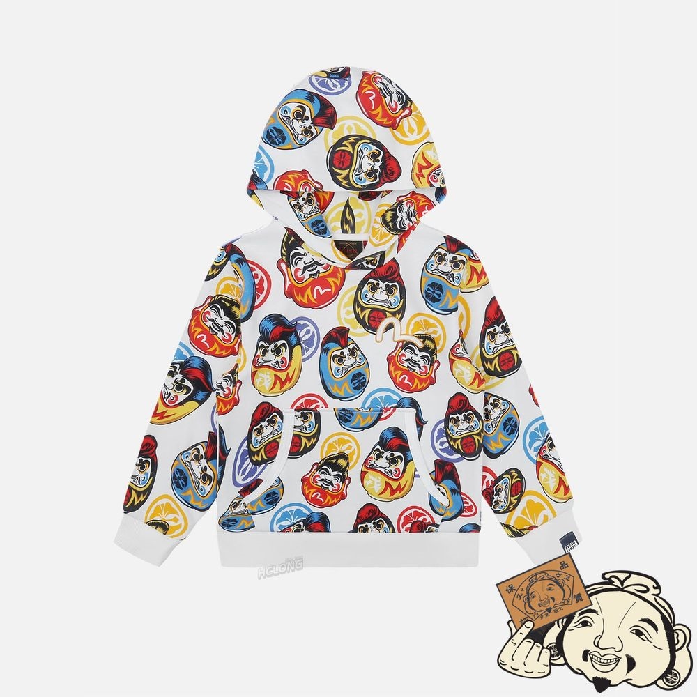 Kids Evisu ALLOVER POMPADOUR DARUMA PRINT HOODED SWEATSHIRT Blanche | 108CXNFBZ