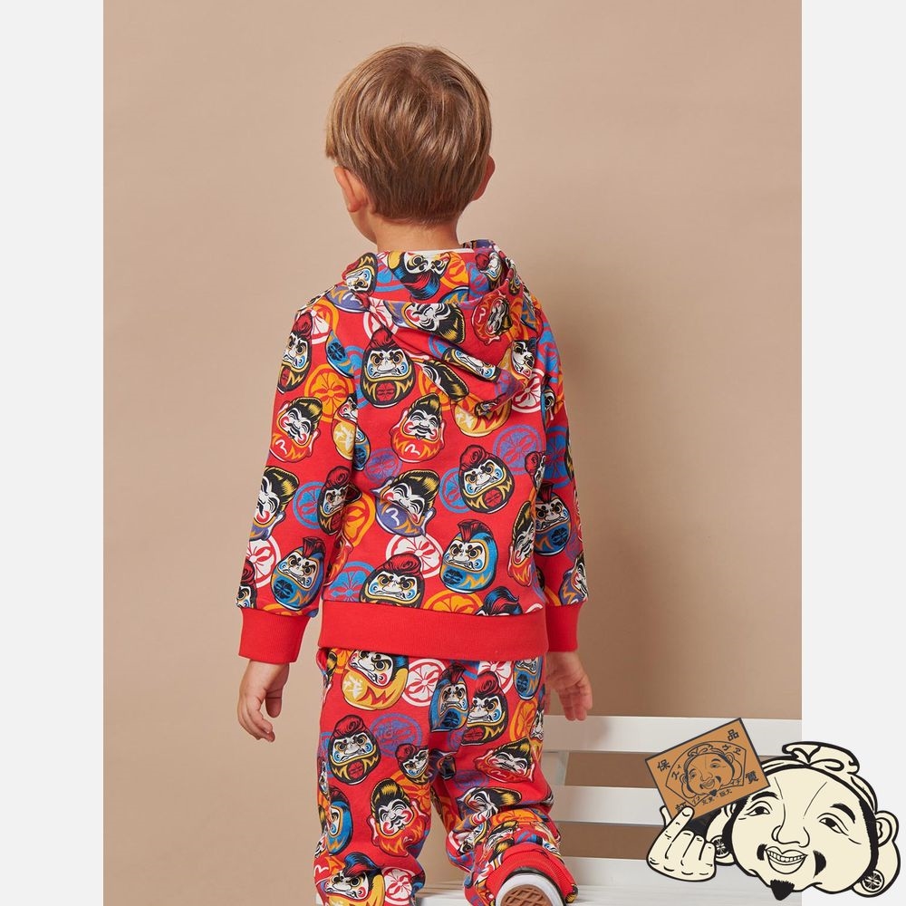 Kids Evisu ALLOVER POMPADOUR DARUMA PRINT HOODED SWEATSHIRT Rouge | 503XMSRAW