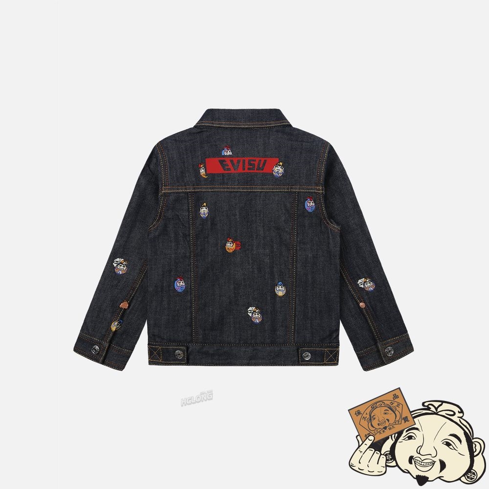 Kids Evisu ALLOVER POMPADOUR DARUMA PRINT DENIM JACKET Indigo | 578DLOMYR