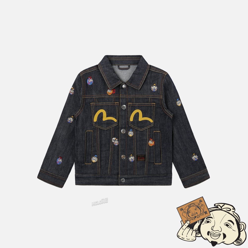 Kids Evisu ALLOVER POMPADOUR DARUMA PRINT DENIM JACKET Indigo | 578DLOMYR