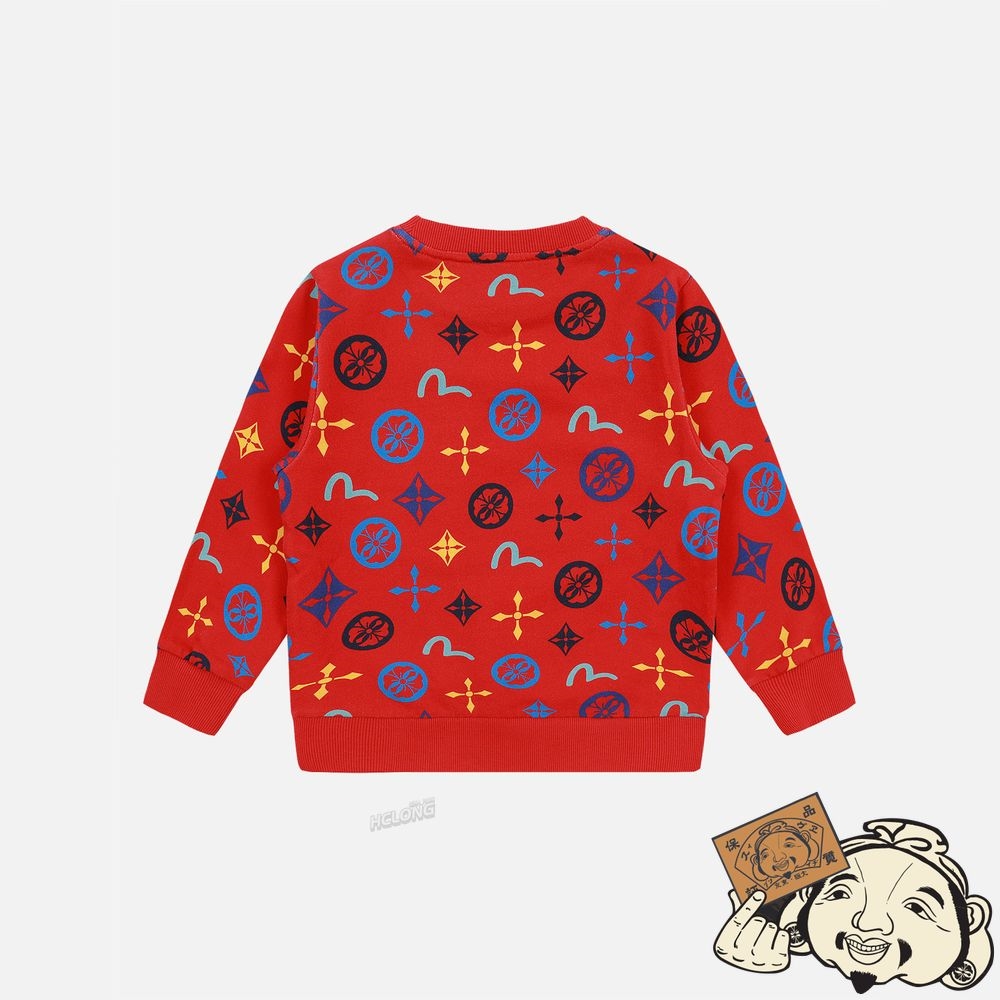 Kids Evisu ALLOVER SEAGULL AND KAMON PRINT SWEATSHIRT Rouge | 350AGVUBC