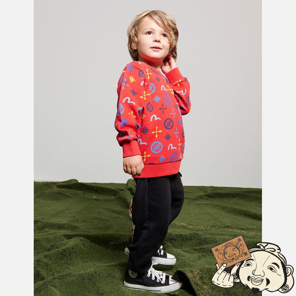 Kids Evisu ALLOVER SEAGULL AND KAMON PRINT SWEATSHIRT Rouge | 350AGVUBC