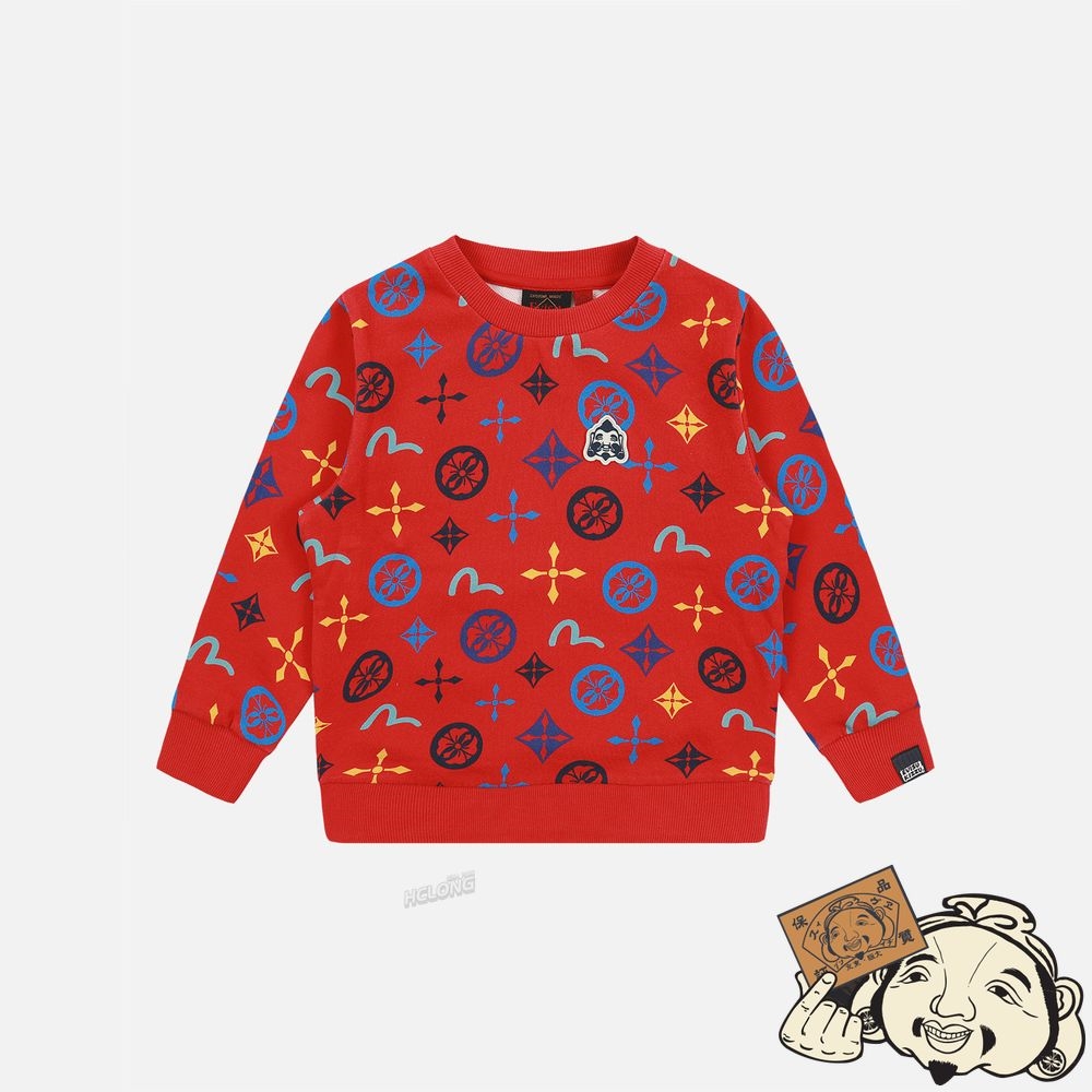 Kids Evisu ALLOVER SEAGULL AND KAMON PRINT SWEATSHIRT Rouge | 350AGVUBC