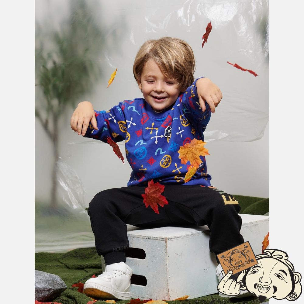 Kids Evisu ALLOVER SEAGULL AND KAMON PRINT SWEATSHIRT Bleu | 683UBPEOK